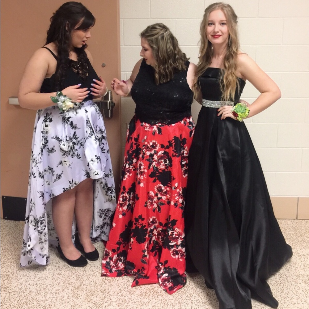 black prom dress with silver jeweled detailing
